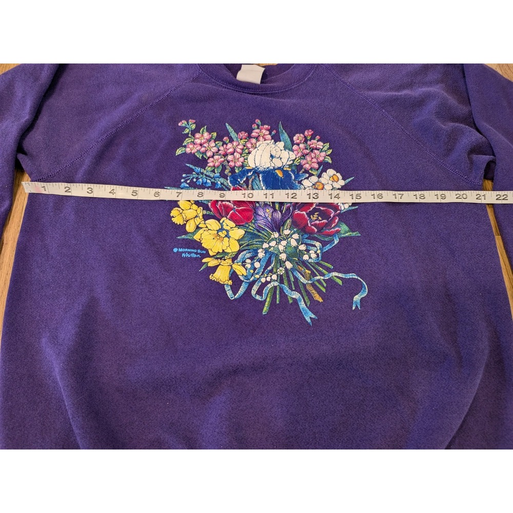 Vtg MORNING SUN 3D Floral Granny Sweatshirt Womens L Purple Pullover Crewneck - Picture 6 of 9
